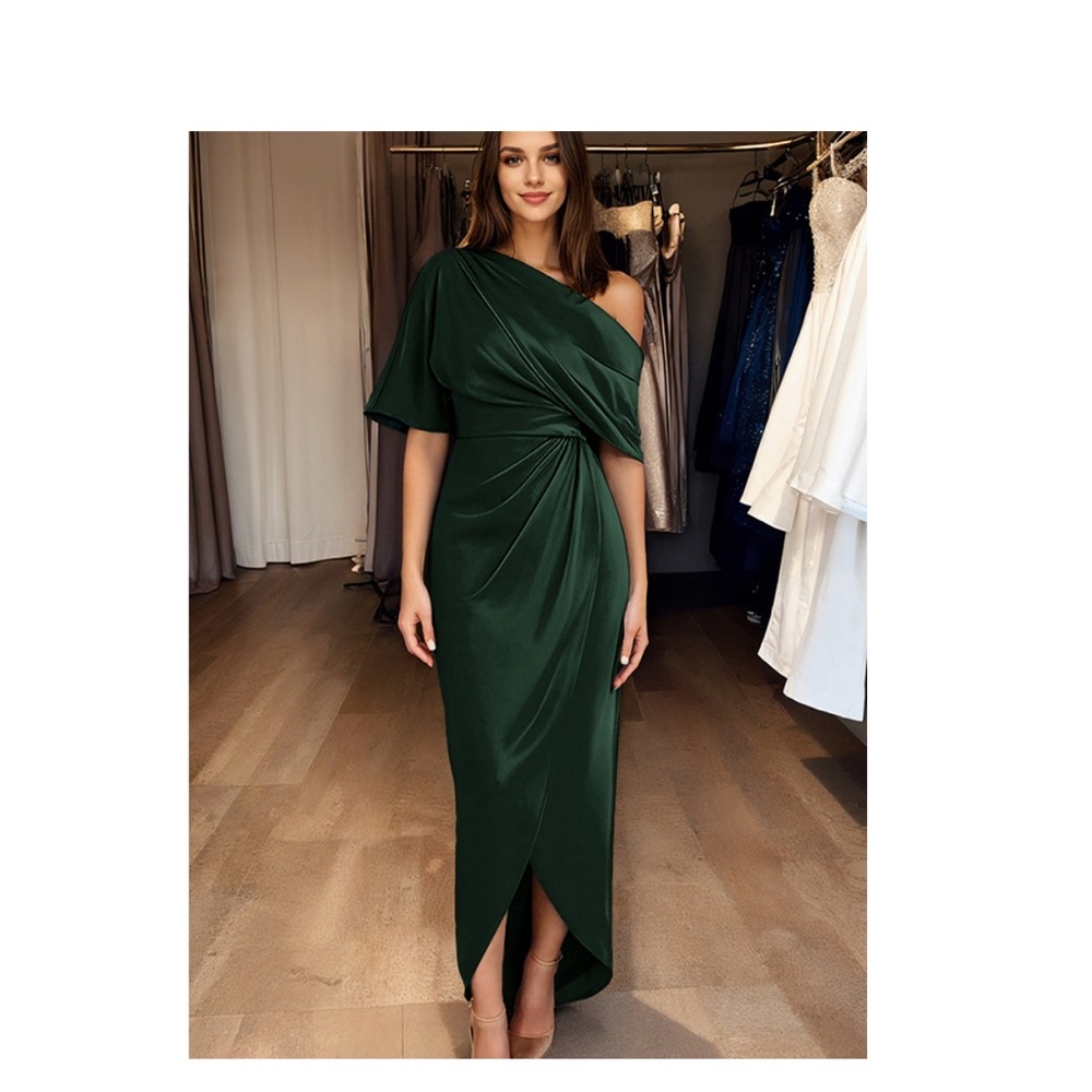 Dark Green Asymmetrical Ruched Dress